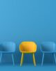 Yellow chair standing out from the crowd. Business concept. 3D rendering