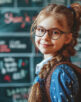 small beautiful girl in a school uniform against the background of a classroom, education, learning, child, kid, schoolgirl, student, pupil, smart person, portrait, face, knowledge, children, smiling