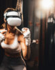 Female boxer training with VR or virtual reality. Impetus