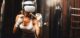 Female boxer training with VR or virtual reality. Impetus