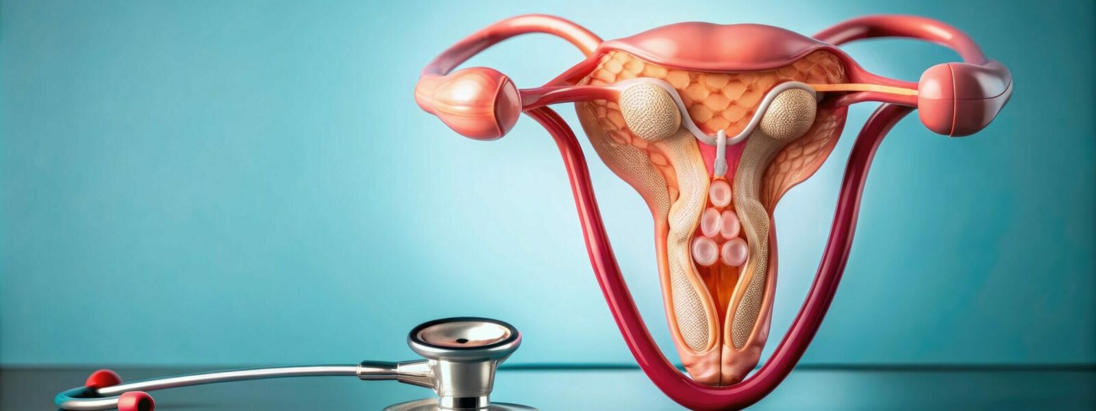 Anatomy of the uterus displayed on a background of a stethoscope, Uterus, anatomy