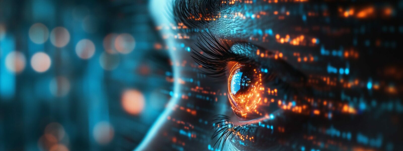 Eye of futuristic and Innovative Imagery AI and Automation use of artificial intelligence and automation in business processes, illustrating efficiency and productivity enhancements