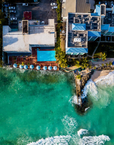 Aerial view of the coastline in Barbados in Caribbeans