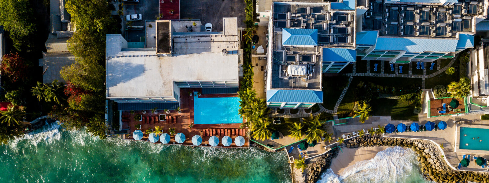 Aerial view of the coastline in Barbados in Caribbeans