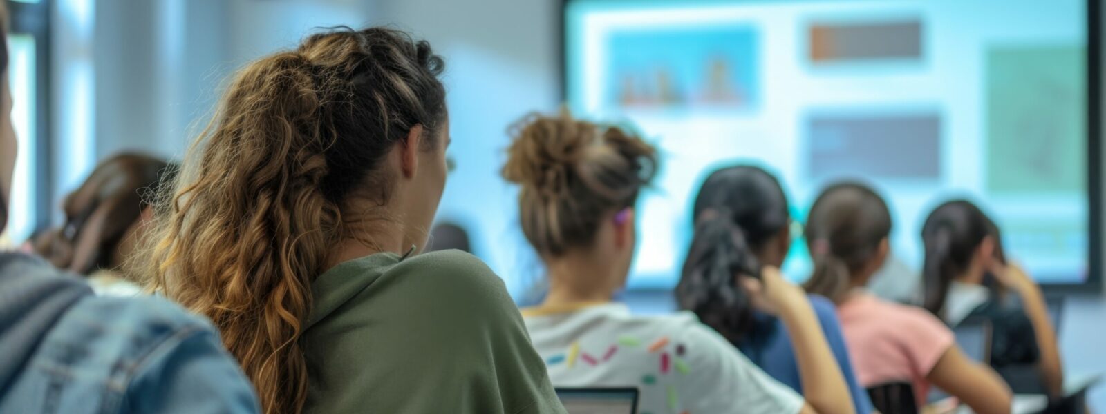 A classroom with students learning about technology and digital skills, preparing for a tech-driven workforce.