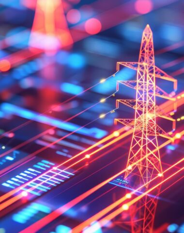 High-definition electricity grid cost analytics, energy consumption, efficiency, Vibrant charts, Futuristic, Digital Illustration