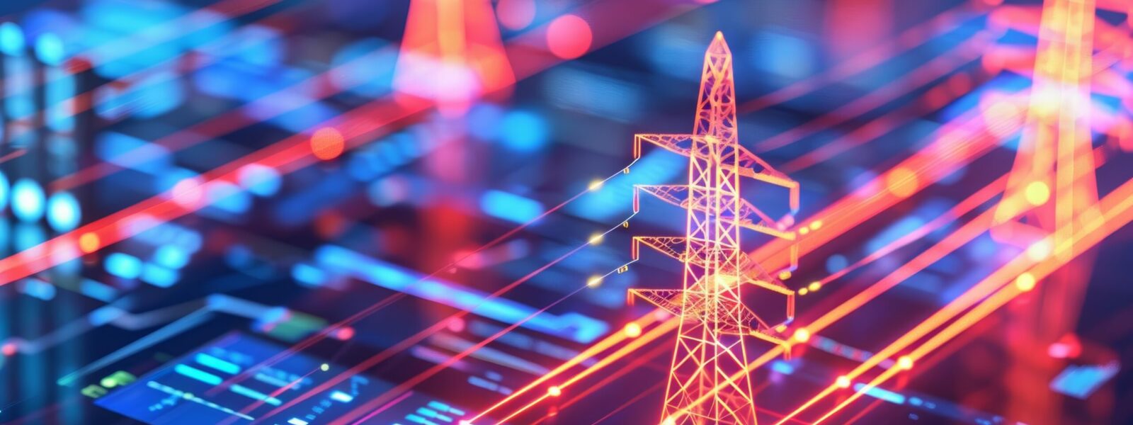 High-definition electricity grid cost analytics, energy consumption, efficiency, Vibrant charts, Futuristic, Digital Illustration