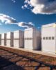 Energy Storage Facility. Rows of batteries under open sky.