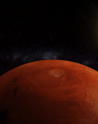 Mars planet with glowing sun on space